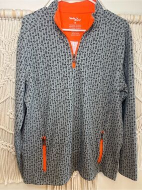 Birdies Men's Gray Pullover Zip Sweater with Orange Trim